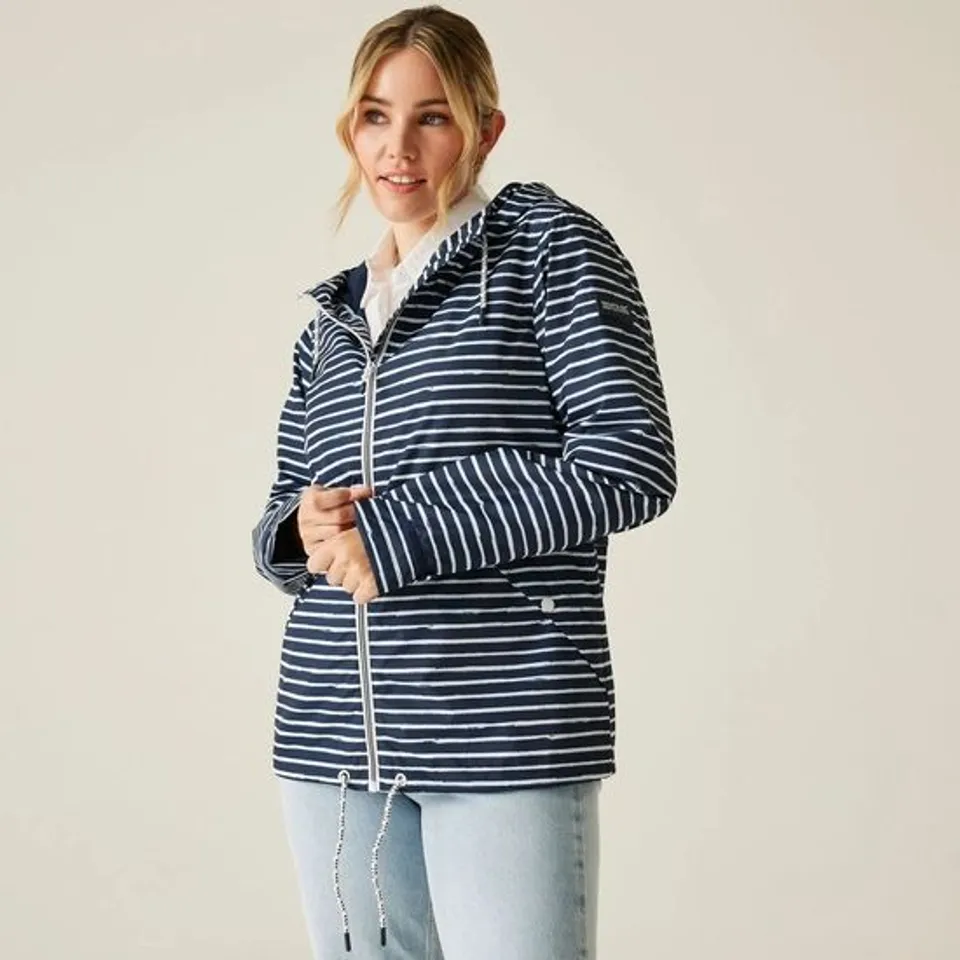 BRAND NEW REGATTA WOMEN'S BAYLETTA II WATERPROOF JACKET IN NAVY/WHITE STRIPE - 12