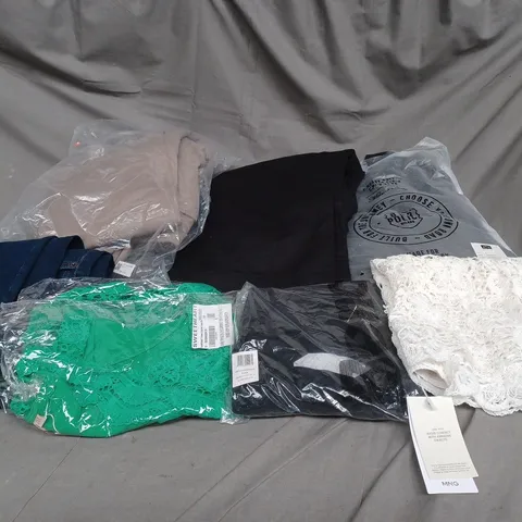 BOX OF ASSORTED CLOTHING ITEMS IN VARIOUS COLOURS, SIZES AND STYLES