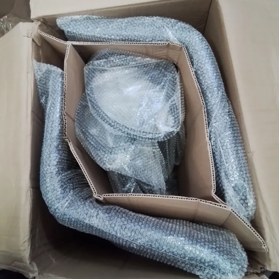 BOXED PAIR OF GREY FABRIC UPHOLSTERED DINING CHAIRS/BAR STOOLS