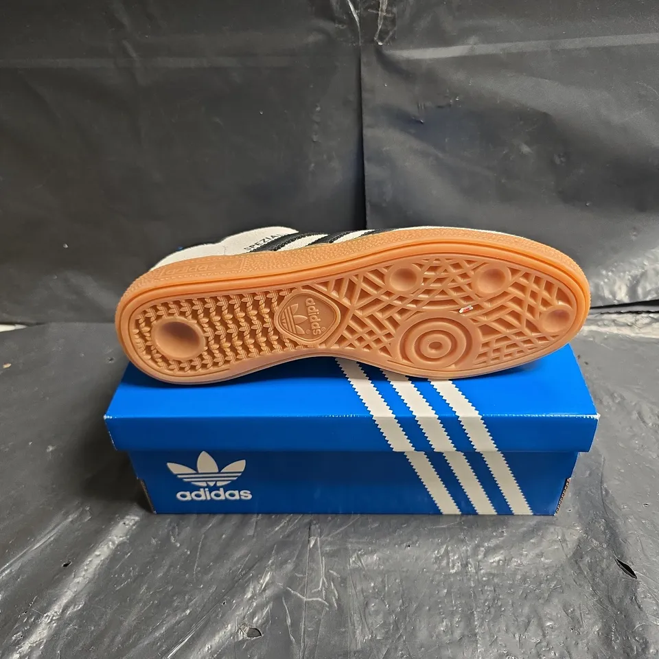ADIDAS HANDBALL SPEZIAL WOMEN'S SNEAKERS – BEIGE SUEDE WITH BLACK STRIPES, UK 6.5
