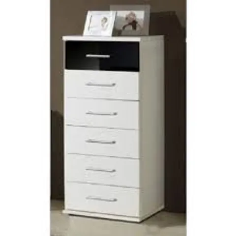 BRAND NEW BOXED GASTLINEAU CHEST OF DRAWERS IN WHITE AND BLACK WITH 6 DRAWERS (1 BOX)