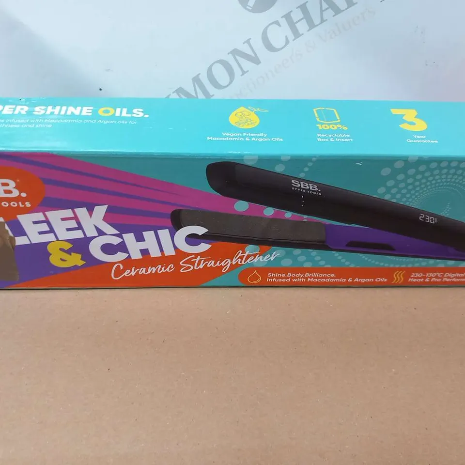 THREE BOXED SBB STYLE TOOLS SLEEK AND CHIC CERAMIC STRAIGHTENERS