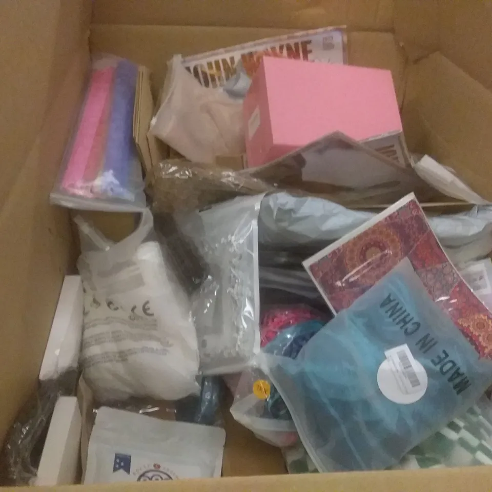 PALLET OF ASSORTED ITEMS INCLUDING ANGRY RAM SAFETY SHOES, MARIO CAKE TOPPERS, UPPER ARM BLOOD PRESSURE MONITOR CULF, TEMPERED GLASS SCREEN PROTECTOR, JOHN WAYNE 2023 CALENDAR, POKEMON CARD BINDER, 