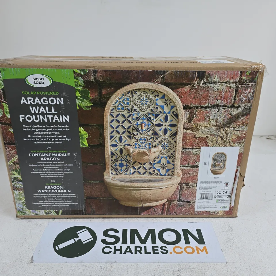 SMART SOLAR ARAGON WALL FOUNTAIN – SOLAR POWERED GARDEN WATER FEATURE