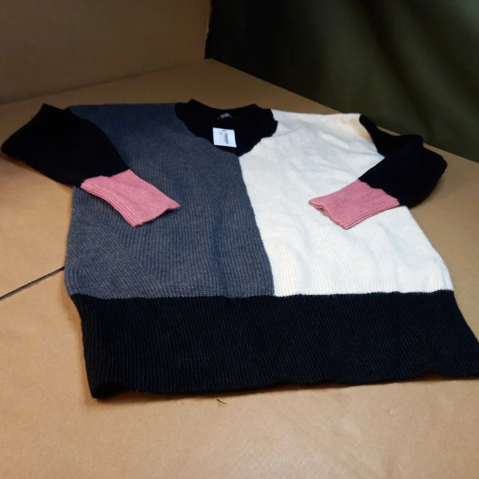 WALLIS BLACK/COLOUR BLOCK KNITTED V NECK JUMPER - SMALL