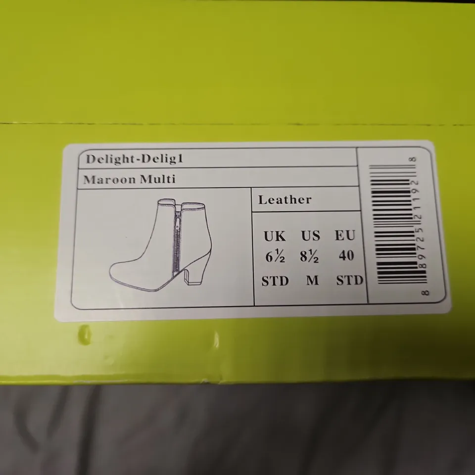 HOTTER WOMEN'S MAROON LEATHER ANKLE BOOTS – UK 6.5 (EU 40) – BOXED