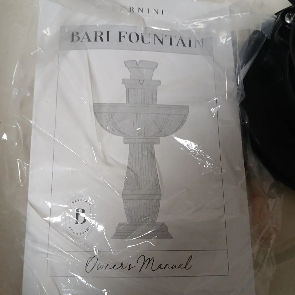 Bari Fountain Garden Water Feature – Basin, pedestal & pump components with Owner's Manual