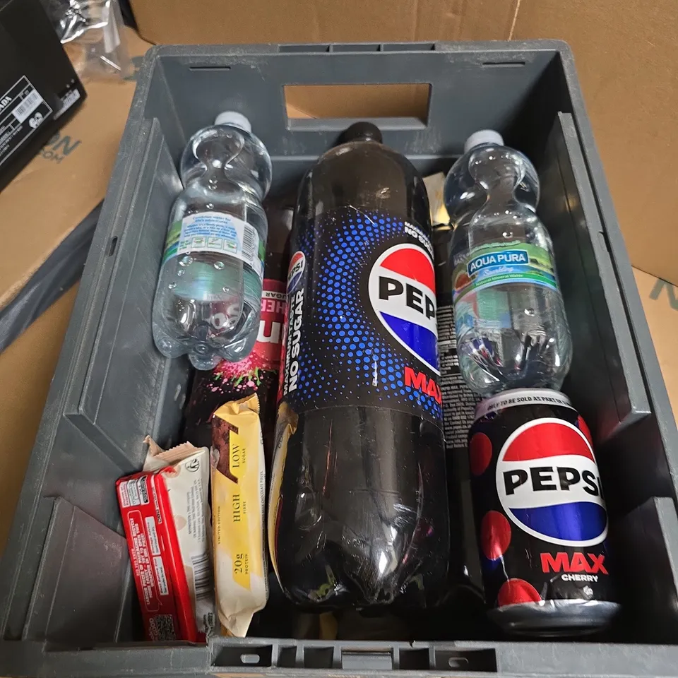 APPROXIMATELY 10 ASSORTED FOOD & DRINK ITEMS INCLUDING PEPSI MAX AND LAYERED PROTEIN BAR 