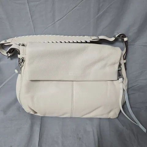 AIMEE KESTENBERG CREAM LEATHER SHOULDER BAG WITH BRAIDED TRIM