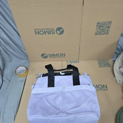 KIPLING TOTE BAG – LAVENDER NYLON WITH BLACK HANDLES