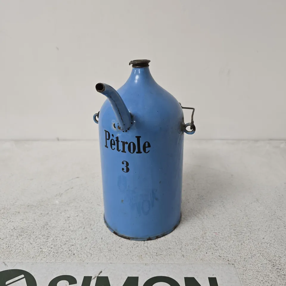 VINTAGE BLUE PETROL CAN WITH POUR SPOUT –  (PÉTROLE)