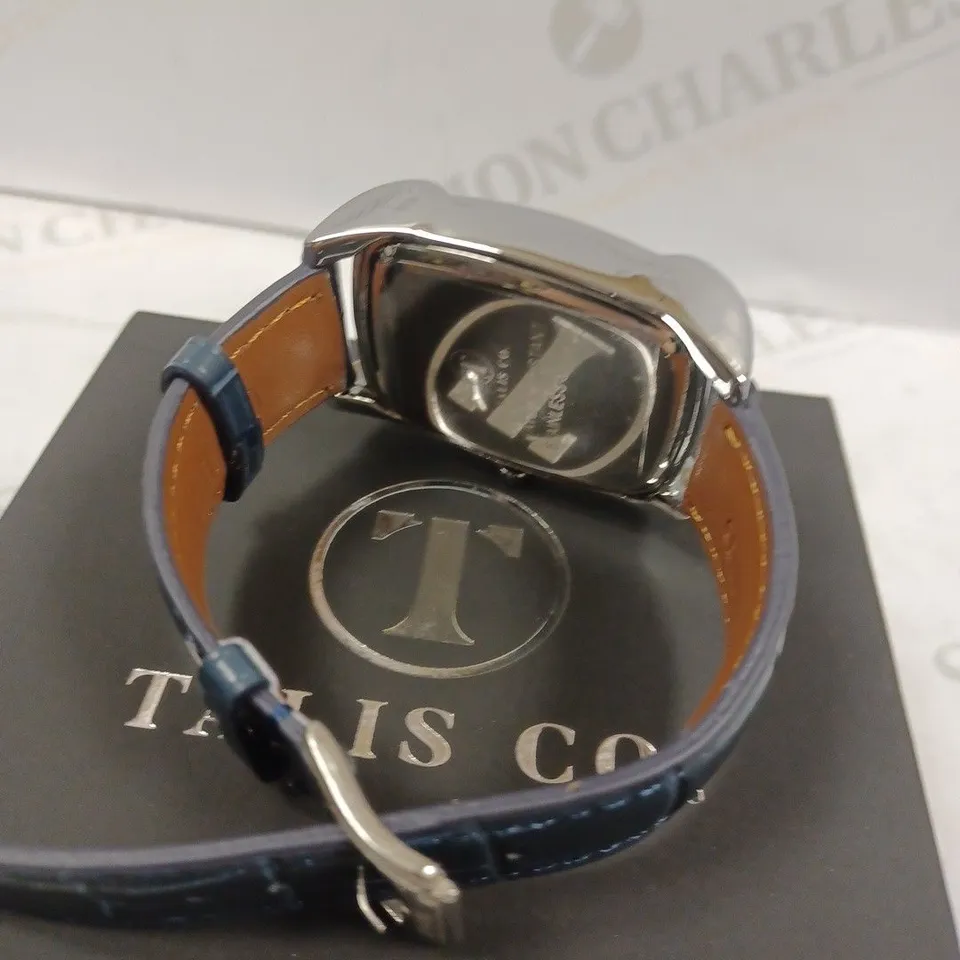 TALIS CO BLUE CROC LEATHER STRAP WRISTWATCH