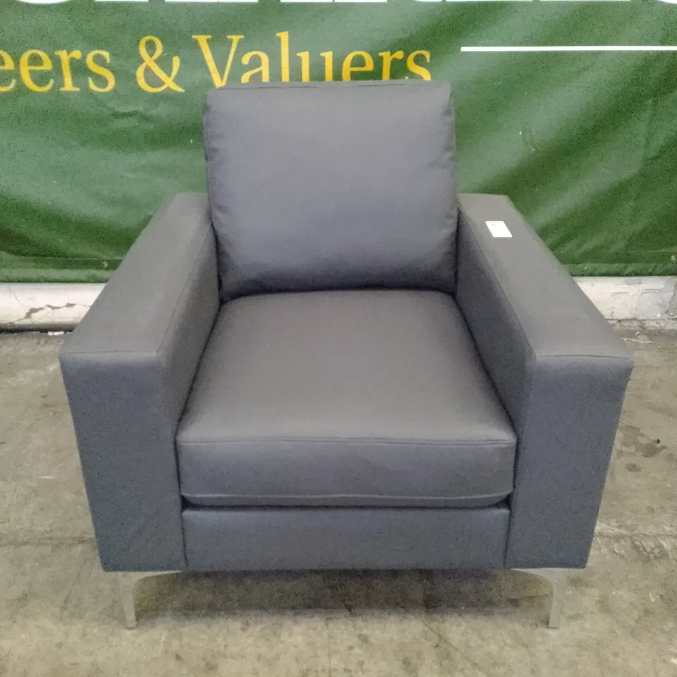 QUALITY DESIGNER ARMCHAIR - DARK GREY LEATHER