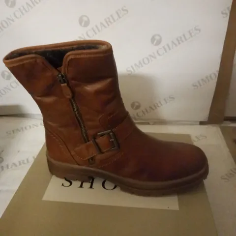 SHOON EIFEL ZIP FAUX FUR LEATHER ANKLE BOOTS, TAN, UK 7