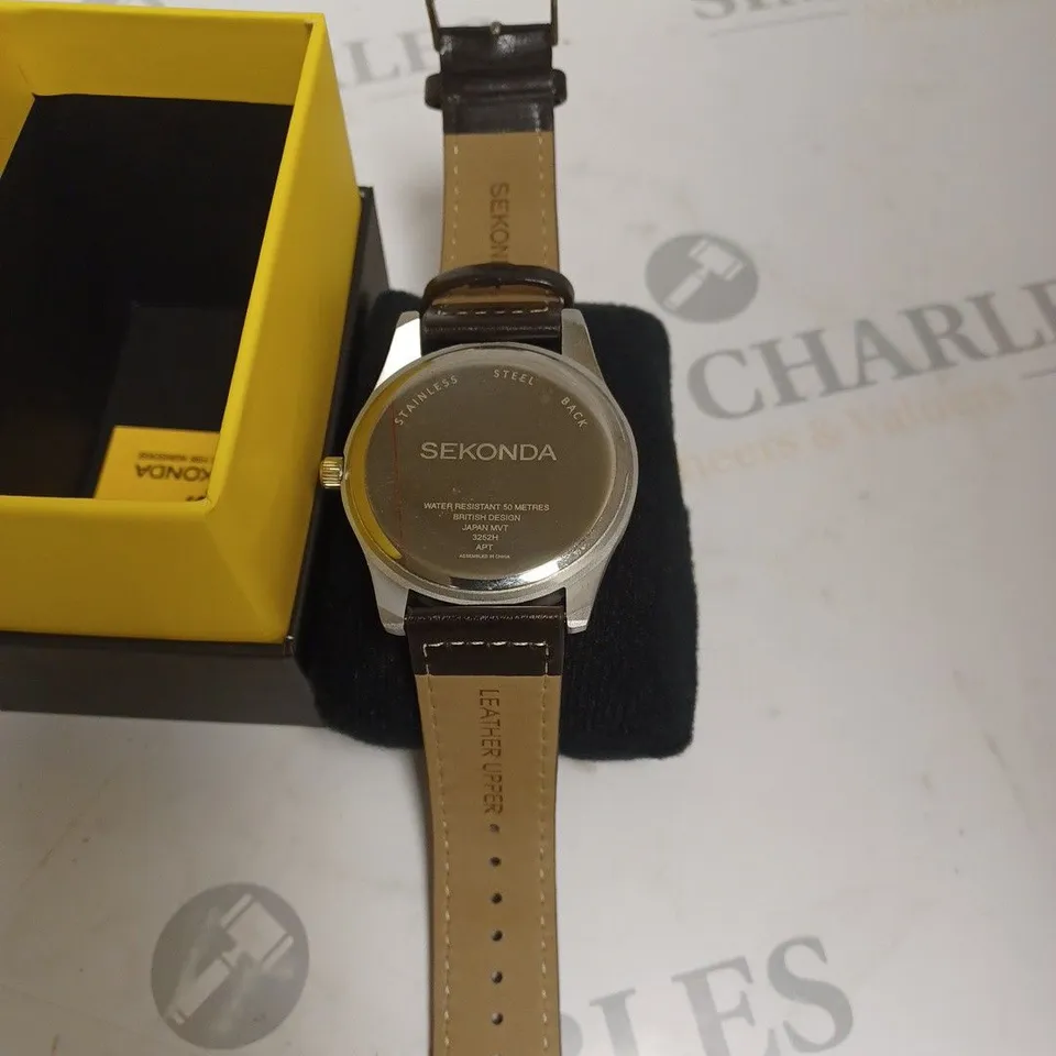 BOXED SEKONDA GENUINE LEATHER STRAP WATCH - BROWN