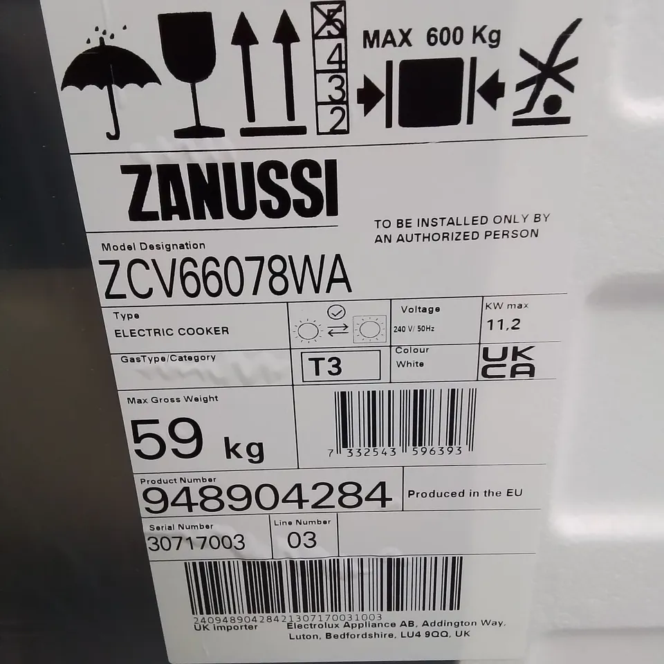 ZANUSSI 60cm ELECTRIC DOUBLE OVEN WITH CERAMIC HOB - WHITE Model ZCV66078WA RRP £575