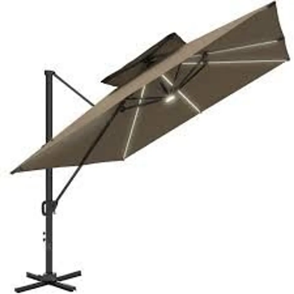 BOXED OUTSUNNY 2 TIER KHAKI ALUMINIUM SOLAR LED CRANK AND TILT CANTILEVER PARASOL 3.5M (1 BOX)
