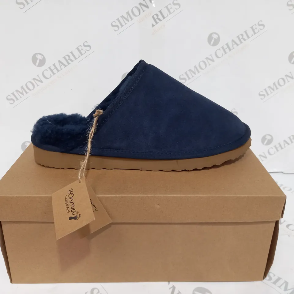 BOXED BONOVA HANDMADE BLUE & TAN SLIPPER - SIZE 42