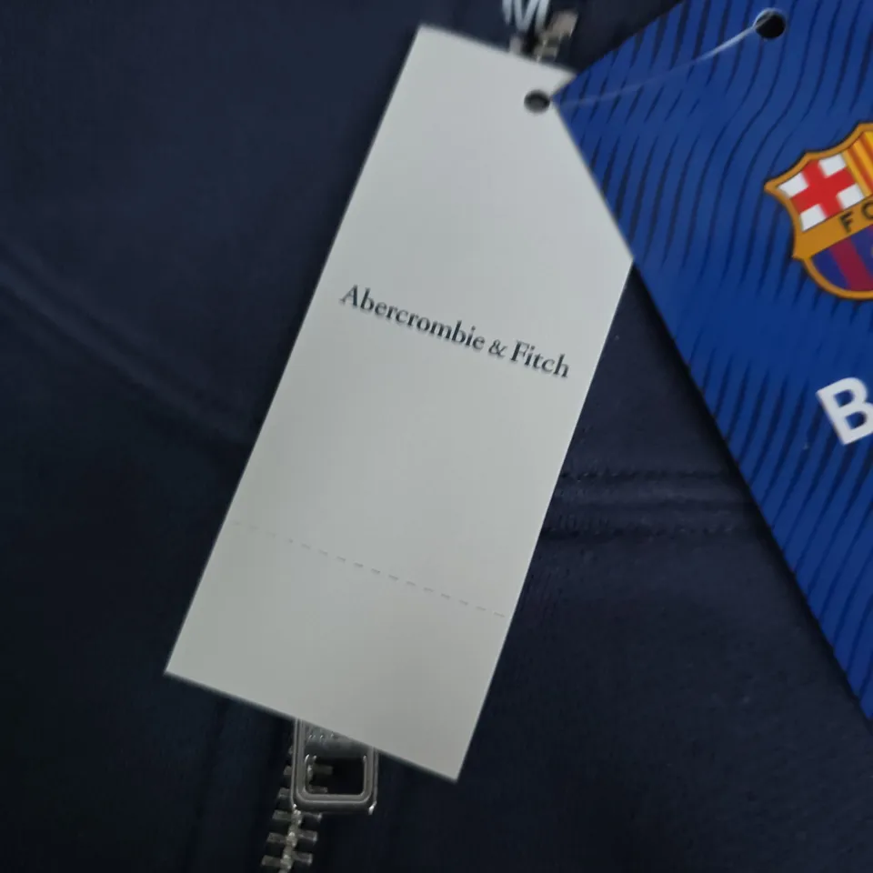 ABERCROMBIE & FITCH FC BARCELONA NAVY ZIP HOODIE WITH CREST – MEDIUM