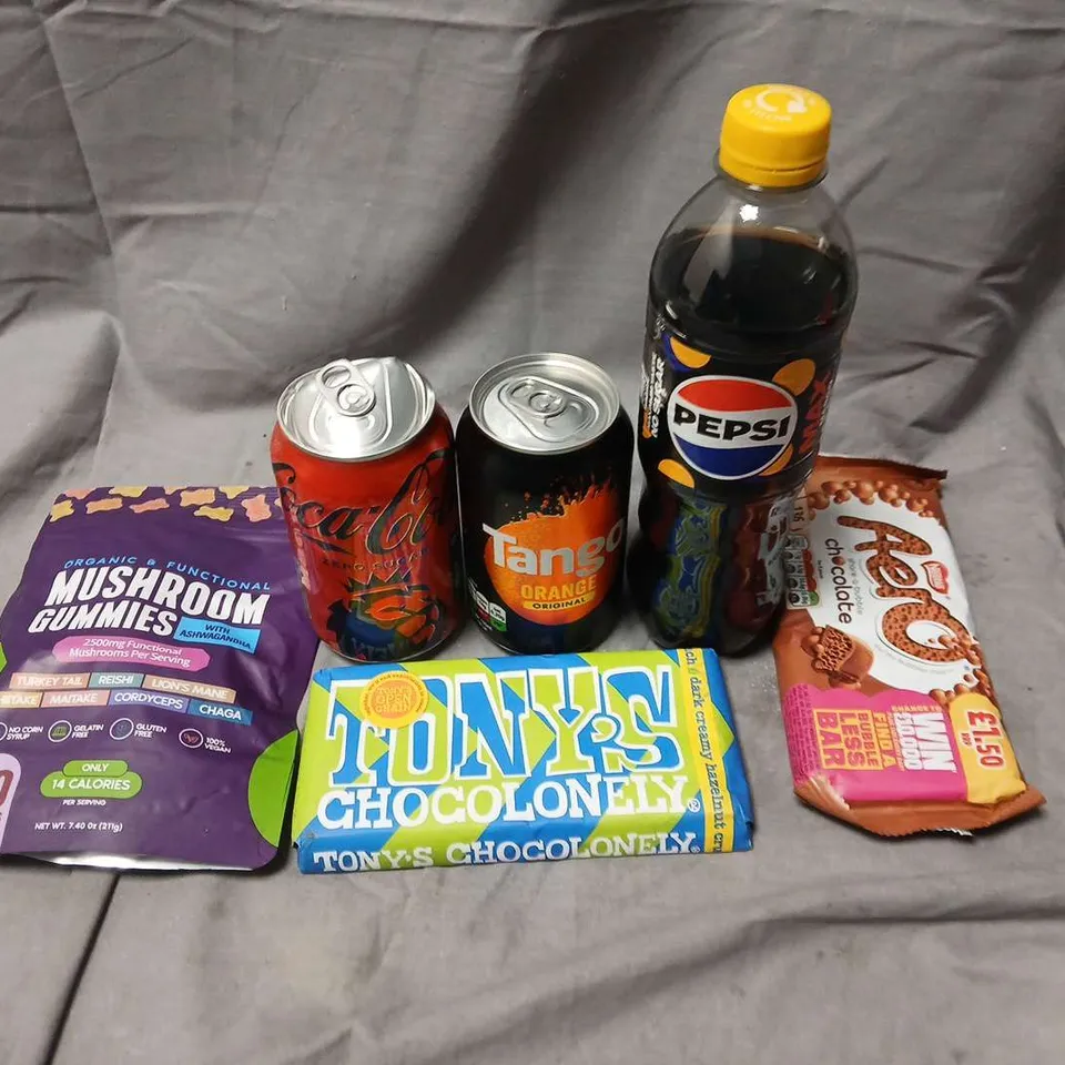 APPROXIMATELY 10 ASSORTED FOOD ITEMS TO INCLUDE - AERO, TANGO AND PEPSI MAX