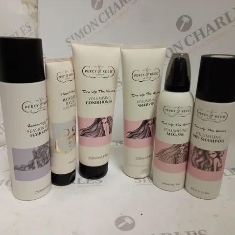 PERCY REED LONDON SET OF 6 TO INCLUDE SHAMPOO, CONDITIONER, HAIRSPRAY, ETC