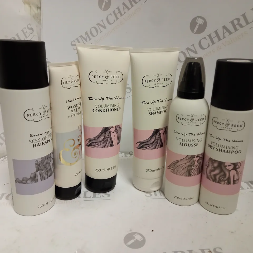 PERCY REED LONDON SET OF 6 TO INCLUDE SHAMPOO, CONDITIONER, HAIRSPRAY, ETC