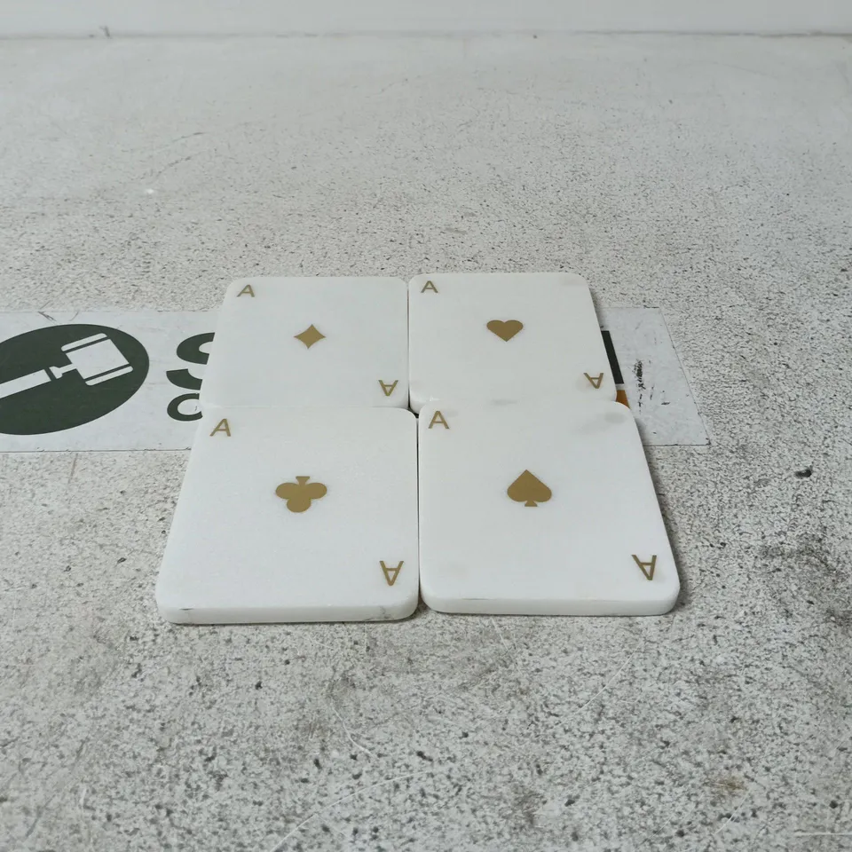 WHITE MARBLE PLAYING CARD ACE COASTERS