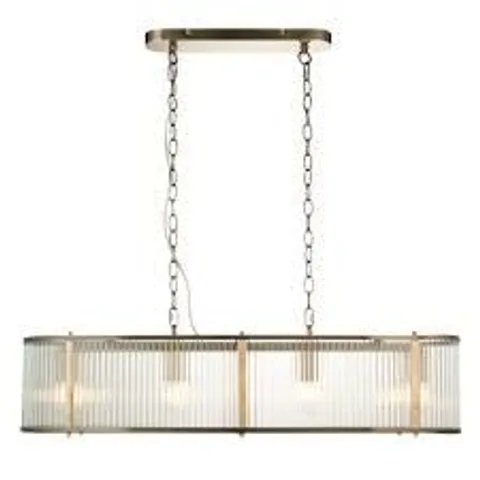 BOXED ENDON RIDGETON 4 LIGHTLINEAR PENDANT ANTIQUE BRASS & CLEAR GLASS