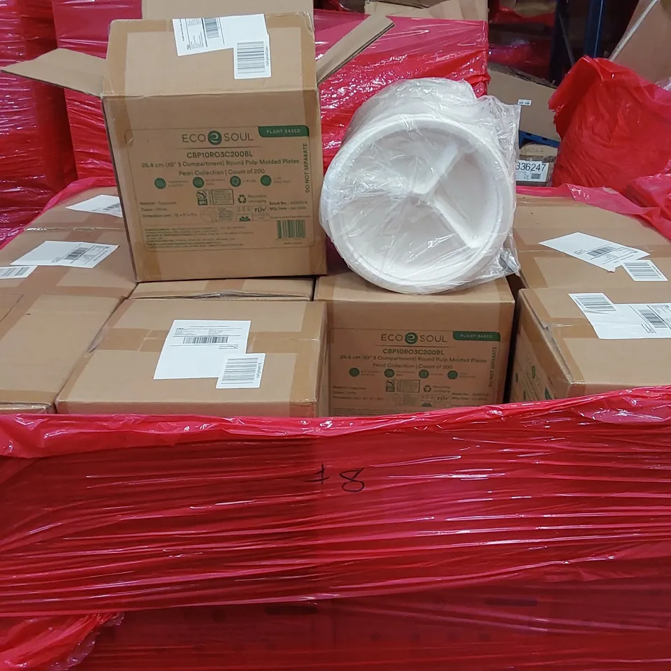 PALLET OF APPROXIMATELY 48 BOXES OF 200x 25.4CM (10" 3 COMPARTMENT) ROUND PULP MOLDED PLATES 