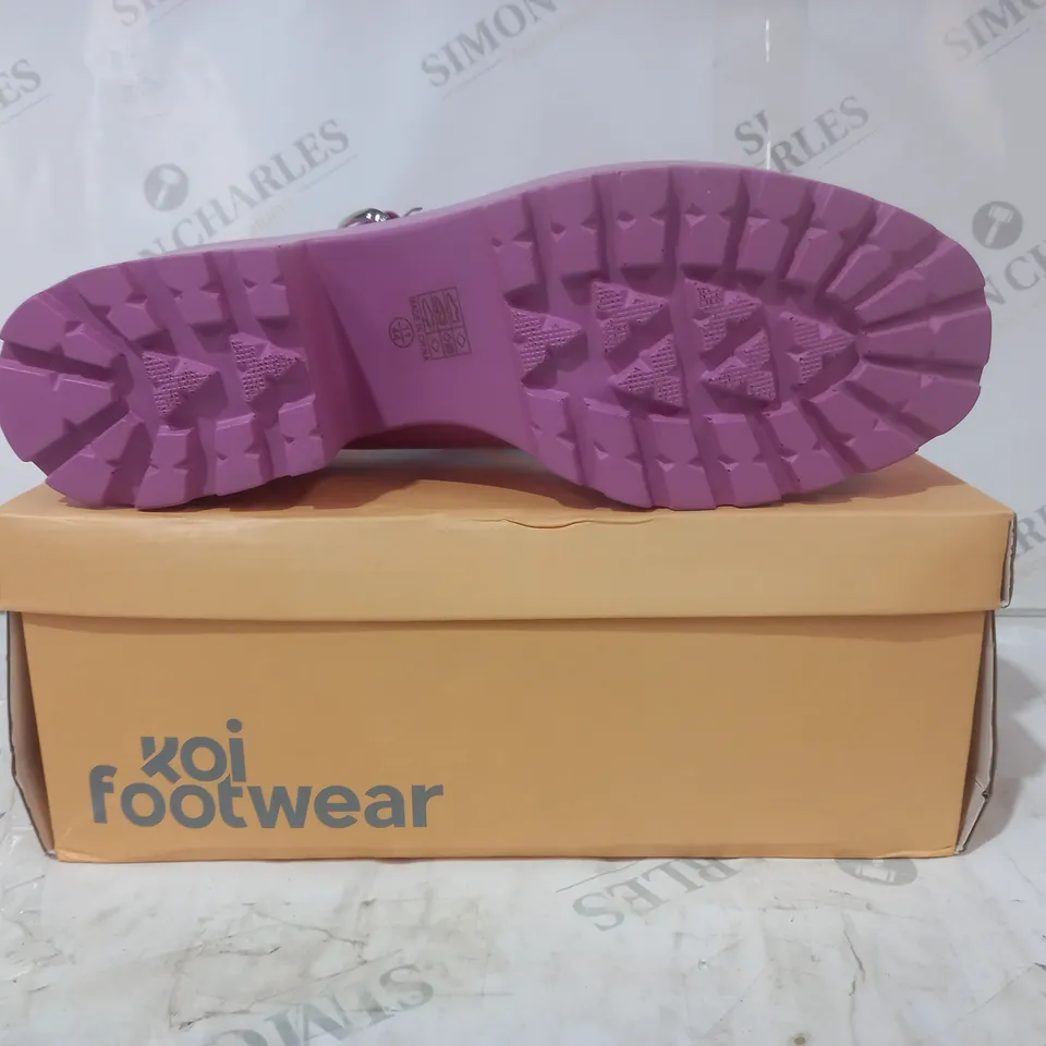 BRAND NEW BOXED PAIR OF KOI VEGAN LEATHER TIRA MARY JANES WILE PURPLE EDITION SHOES IN PURPLE UK SIZE 11