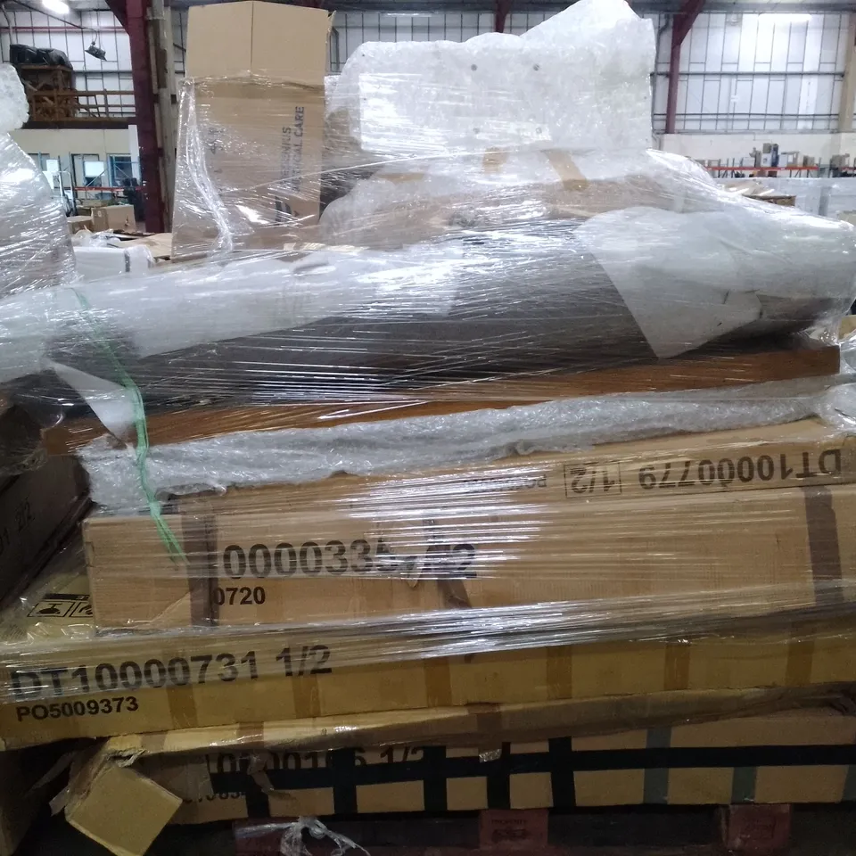 PALLET OF ASSORTED FLAT PACK DINING TABLE PARTS 