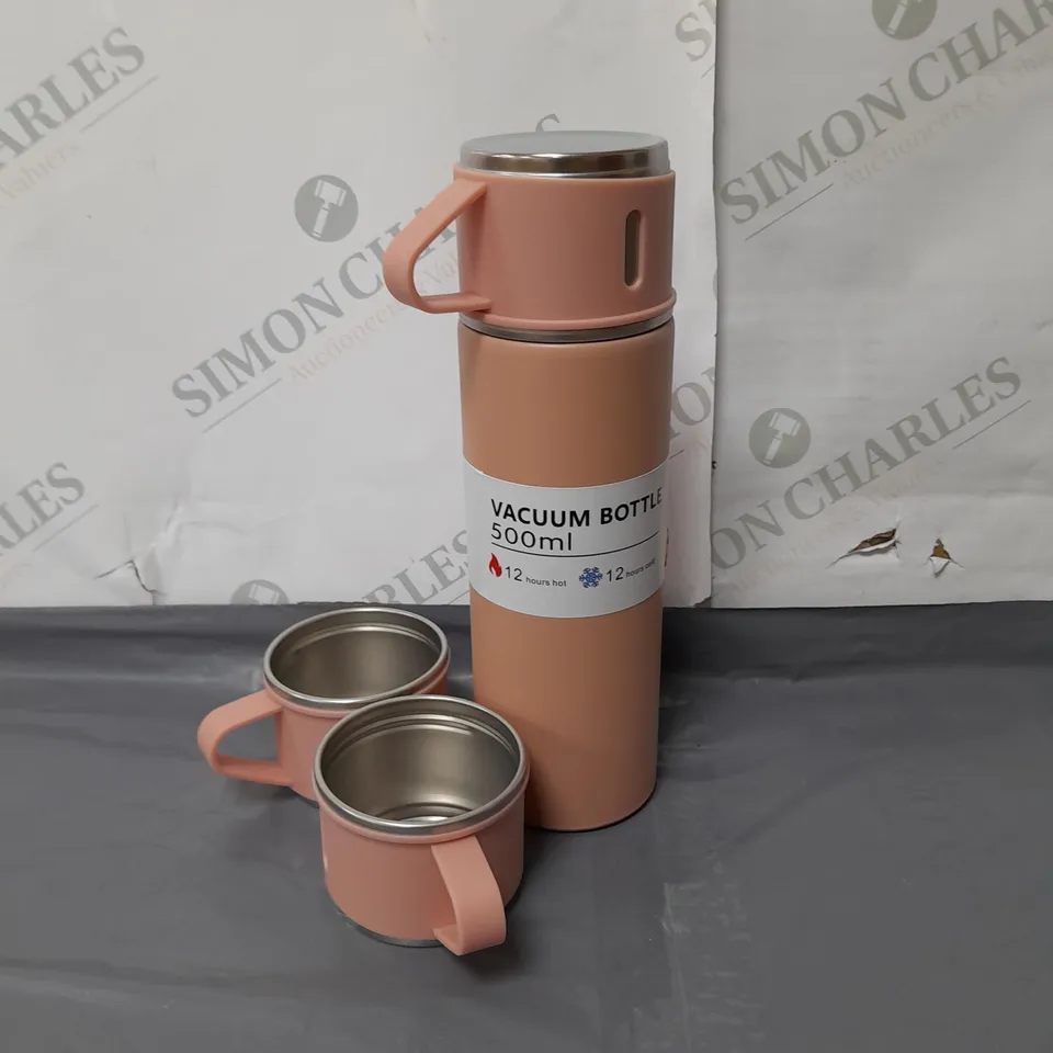 VACUUM DRINKING BOTTLE PINK 500ML WITH 2 CUPS