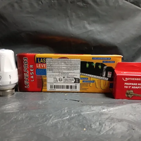 approximately 10 assorted household items to include radiator valve, laser leveller, etc