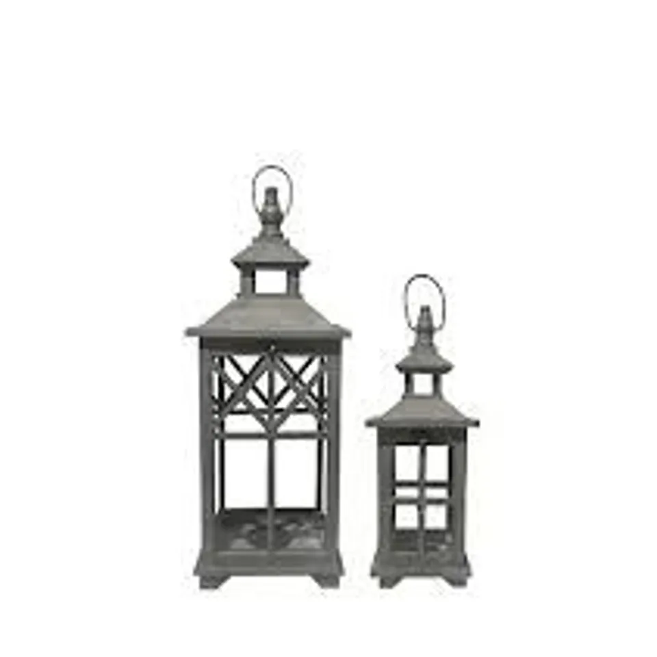 OTTERS BROOK SET OF 2 SLATE GREY WOODEN LANTERNS
