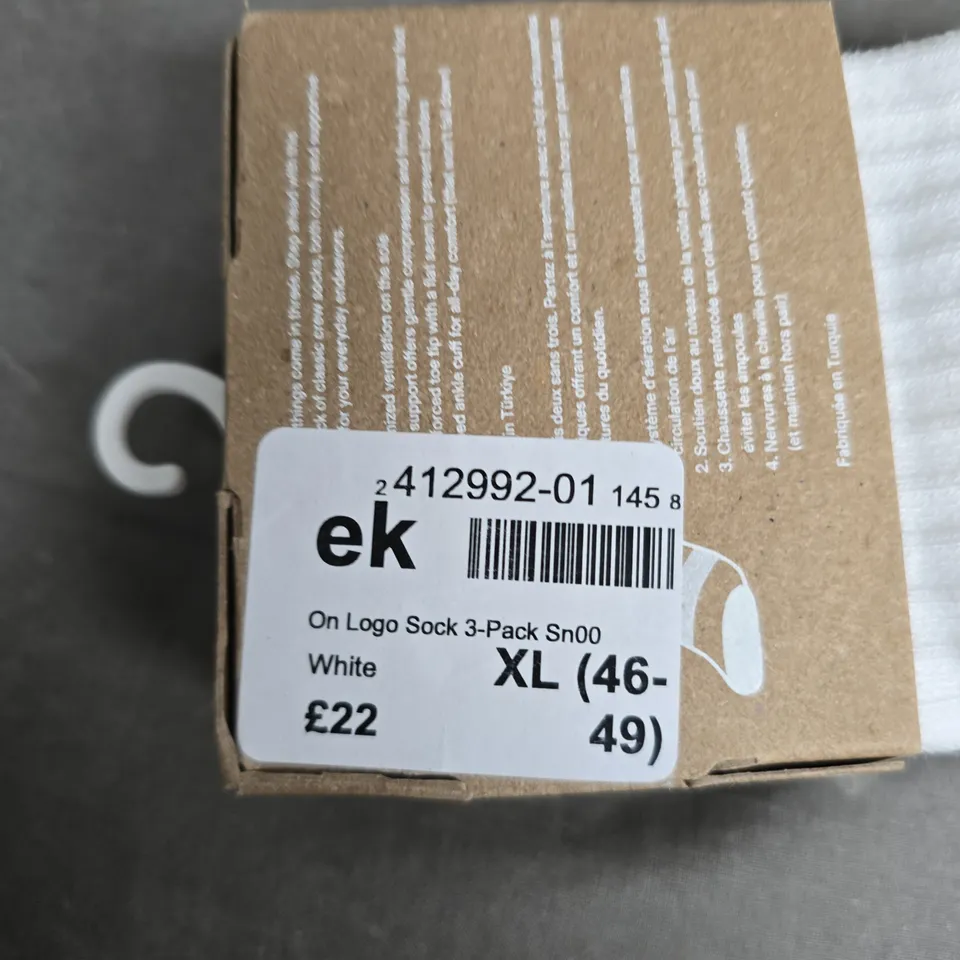 ONN LOGO SOCK 3-PACK – WHITE, XL (46-49)
