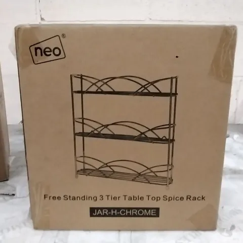 BOXED PAIR OF NEO FREE STANDING 3 TIER TABLE TOP SPICE RACKS - CHROME