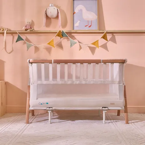 BOXED TUTTI BAMBINI COZEE XL BEDSIDE CRIB - SCANDINAVIAN WALNUT/ECRU (1 BOX)