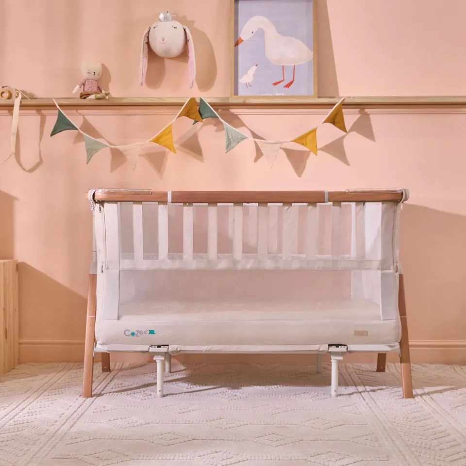 BOXED TUTTI BAMBINI COZEE XL BEDSIDE CRIB - SCANDINAVIAN WALNUT/ECRU (1 BOX)