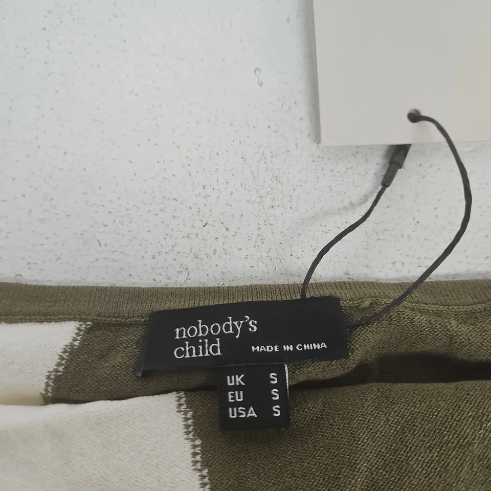 NOBODY'S CHILD ' OLIVE & WHITE STRIPE GARMENT, UK SIZE S (EU S, USA S) – MADE IN CHINA