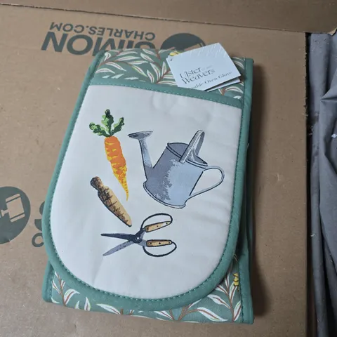 BOX OF APPROXIMATELY 15 ASSORTED HOUSEHOLD ITEMS INCLUDING ULSTER WEAVERS OVEN GLOVES , SOCK AID AND PHOTO PAPER PREMIUM 