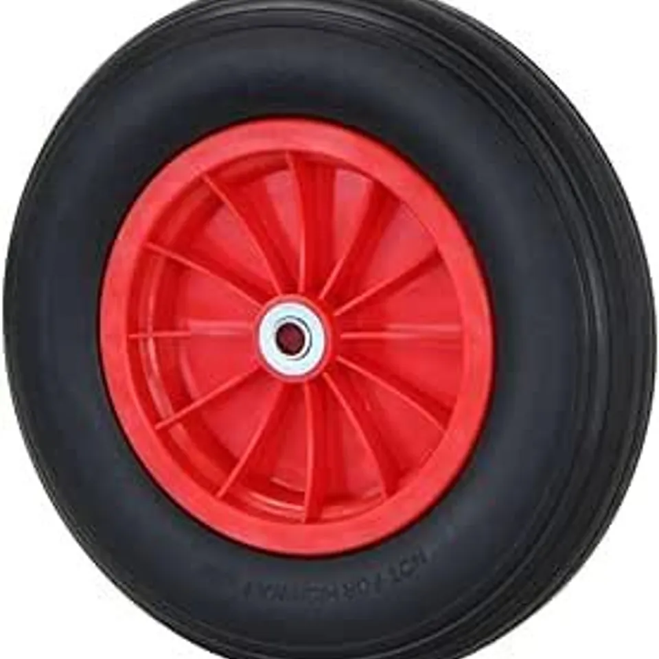 BOXED 14" 3.50-8 PLASTIC RIM WHEELBARROW REPLACEMENT PUNCTURE PROOF PU TYRE WHEEL