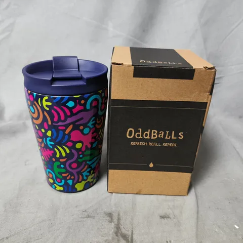 ODDBALLS TRAVEL MUG – MULTICOLOURED PATTERNED REUSABLE CUP 