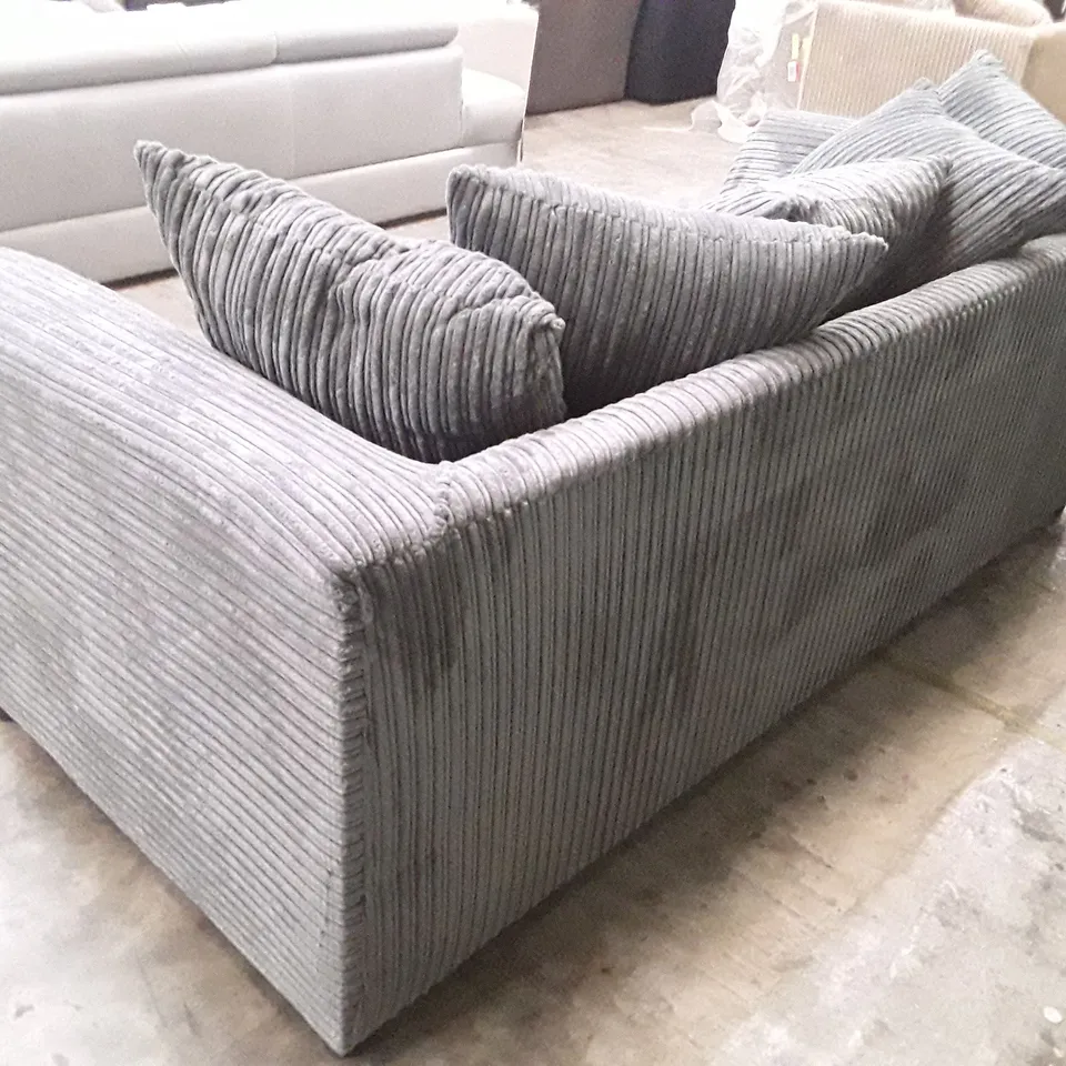QUALITY DESIGNER 3 SEATER SOFA - DARK GREY CORDUROY FABRIC
