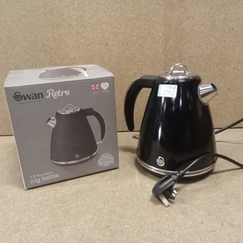 BOXED SWAN SK19020BN RETRO JUG KETTLE, FAST BOIL, EASY POUR, 360 DEGREE BASE, 1.5L, 3000W, BLACK
