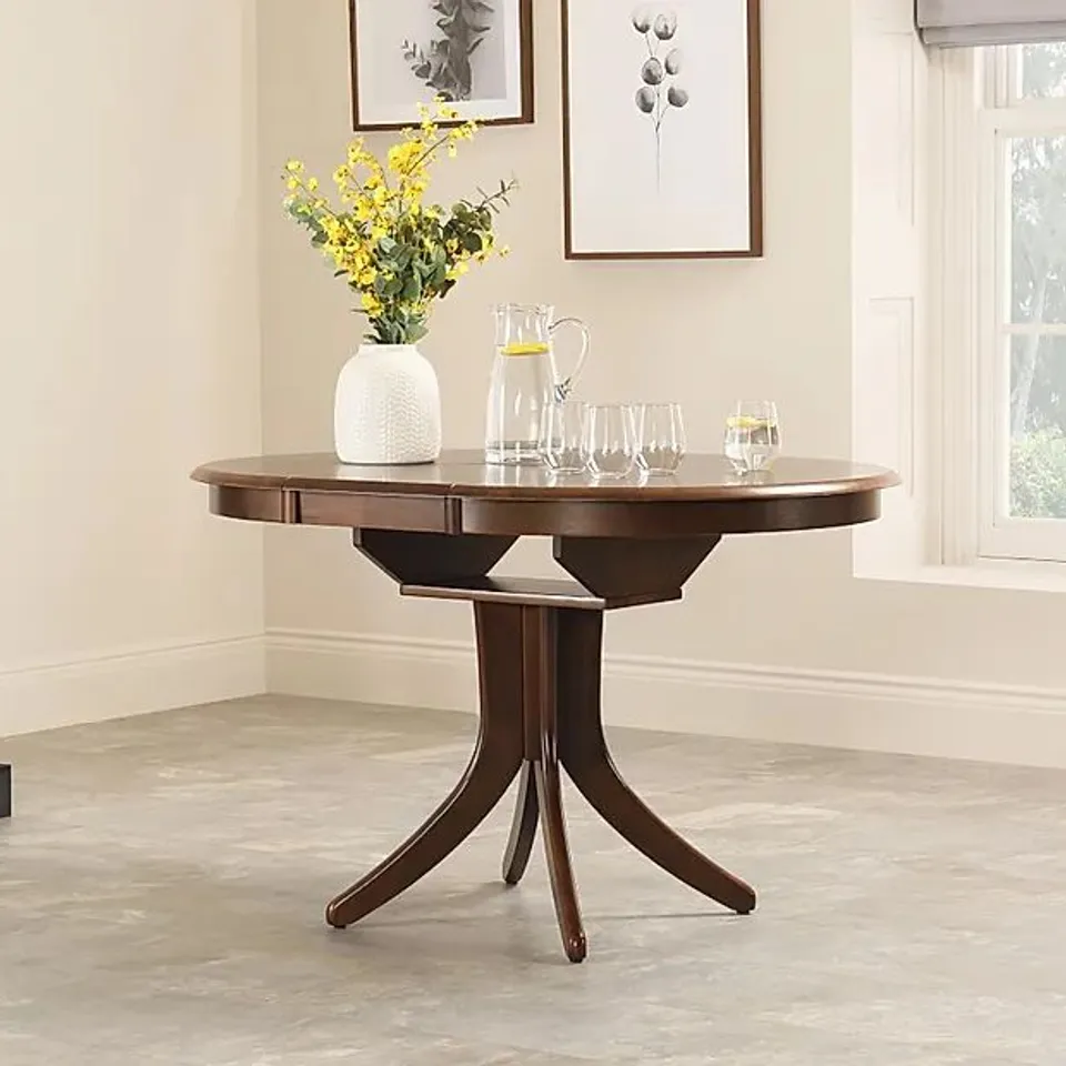 BOXED DESIGNER HUDSON ROUND DARK WOOD EXTENDING DINING TABLE 90 -120cm