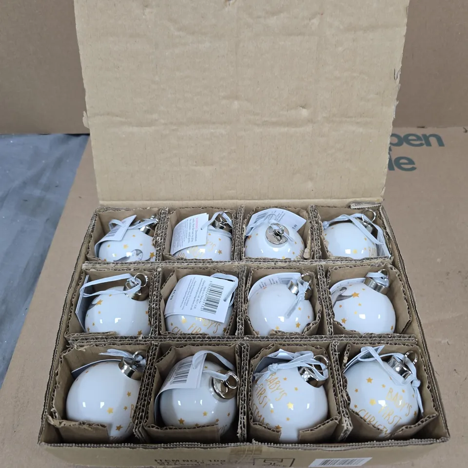 BOX OF 12 GISELA GRAHAM BABY'S FIRST CHRISTMAS HANGING TREE DECORATIONS