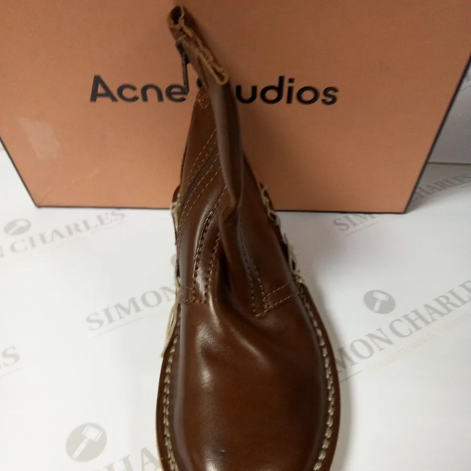 BOXED ACNE STUDIOS CHESTNUT BROWN FLAT ANKLE BOOTSNSIZE EU 38