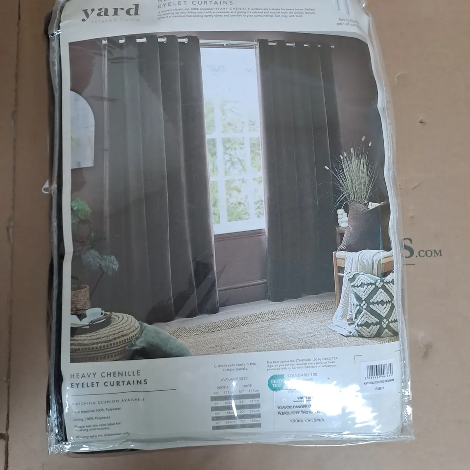 YARD HEAVY CHENILLE EYELET CURTAINS IN BROWN - W 46" / D 54"