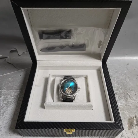 BOXED SWAN & EDGAR HAND ASSEMBLED TOURBILLION GREEN DIAL WATCH 