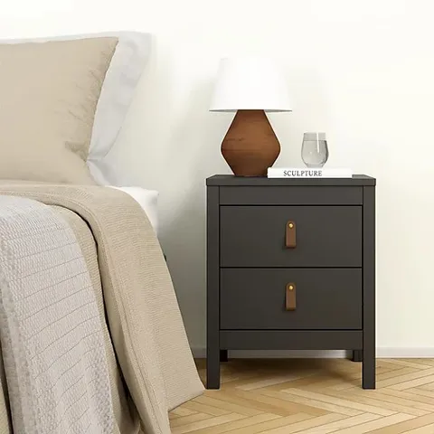 BOXED MADRID BEDSIDE TABLE 2 DRAWERS IN MATT BLACK